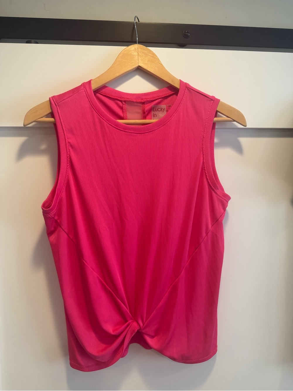 Lucky in Love Pink Twist-Front Sleeveless Tank